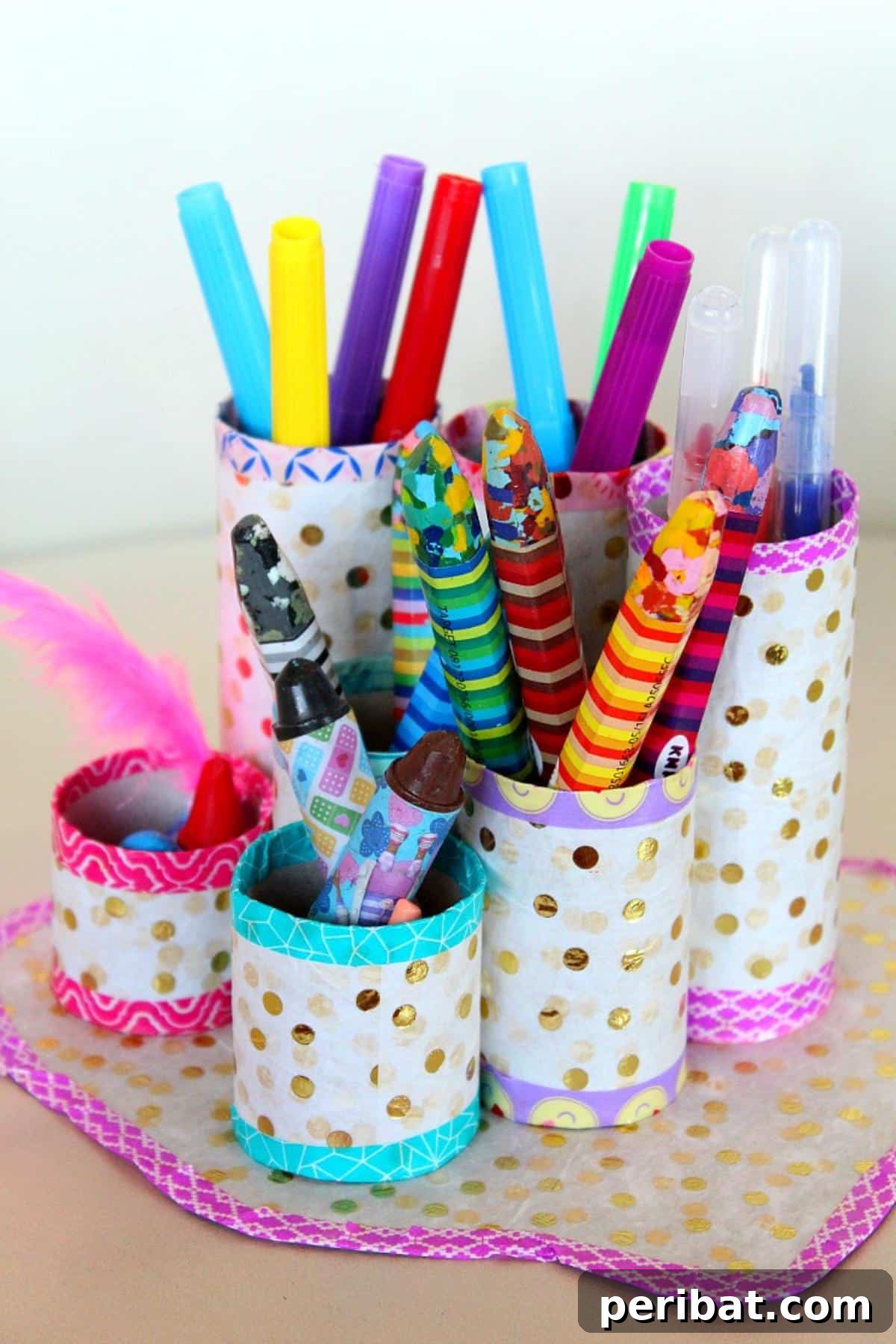 DIY Recycled Toilet Paper Rolls Pencil Holder, an easy and eco-friendly craft for decluttering workspaces at home, office, or school.