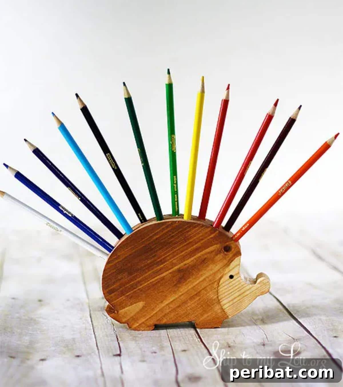 DIY Wooden Hedgehog Pencil Holder, a unique, whimsical, and nature-themed desk accessory for organizing pencils.