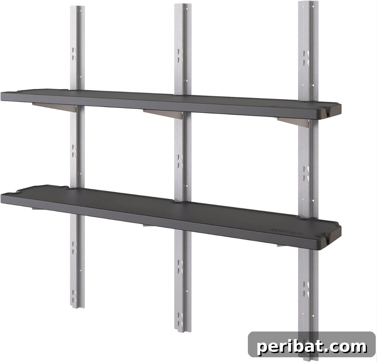 Suncast Shelf Kit Set, showing a pre-fabricated, durable plastic shelving unit designed for efficient shed storage.