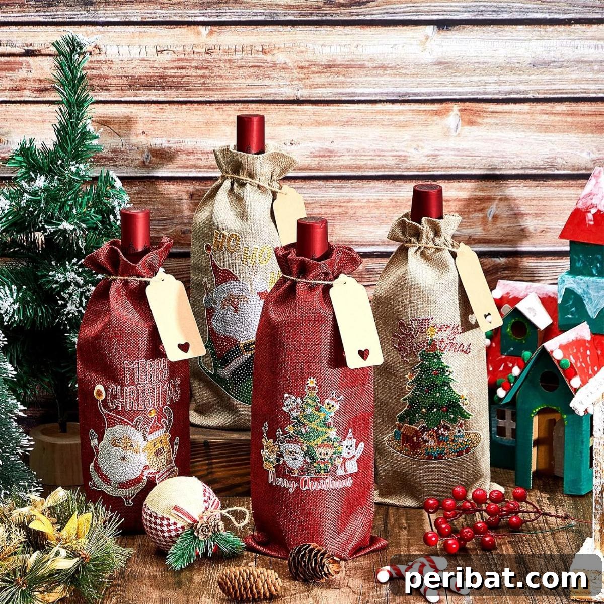 22 Creative DIY Wine Gift Bags 23 Wesnoy 8 Pcs Diamond Burlap Wine Bags with Drawstring - festive and allows for artistic customization.