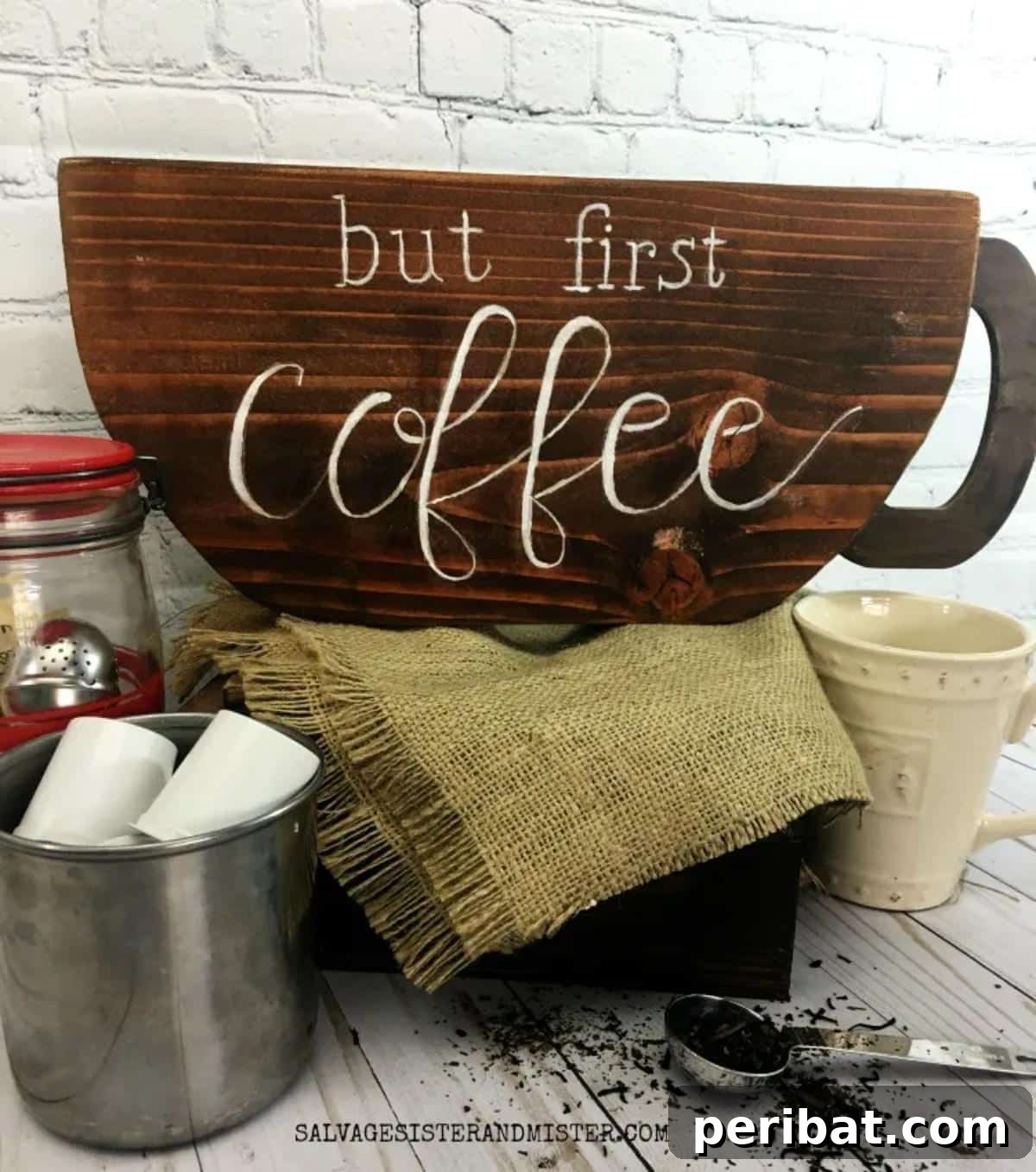 21 Homemade Coffee Nook Signs to Personalize Your Kitchen 11 But First Coffee DIY Sign, a popular and stylish phrase for coffee lovers.