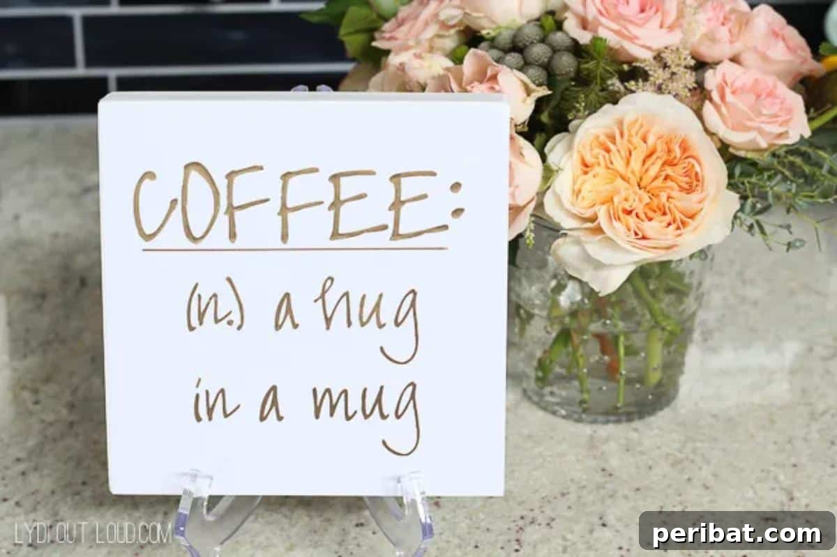 21 Homemade Coffee Nook Signs to Personalize Your Kitchen 13 Simple yet charming DIY Coffee Sign by Lydi Out Loud.