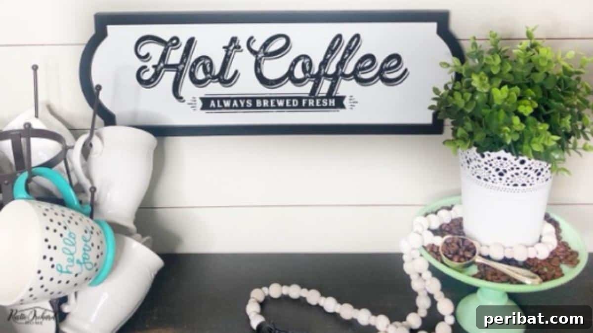 21 Homemade Coffee Nook Signs to Personalize Your Kitchen 15 Detailed DIY Coffee Bar Sign tutorial for crafting enthusiasts.