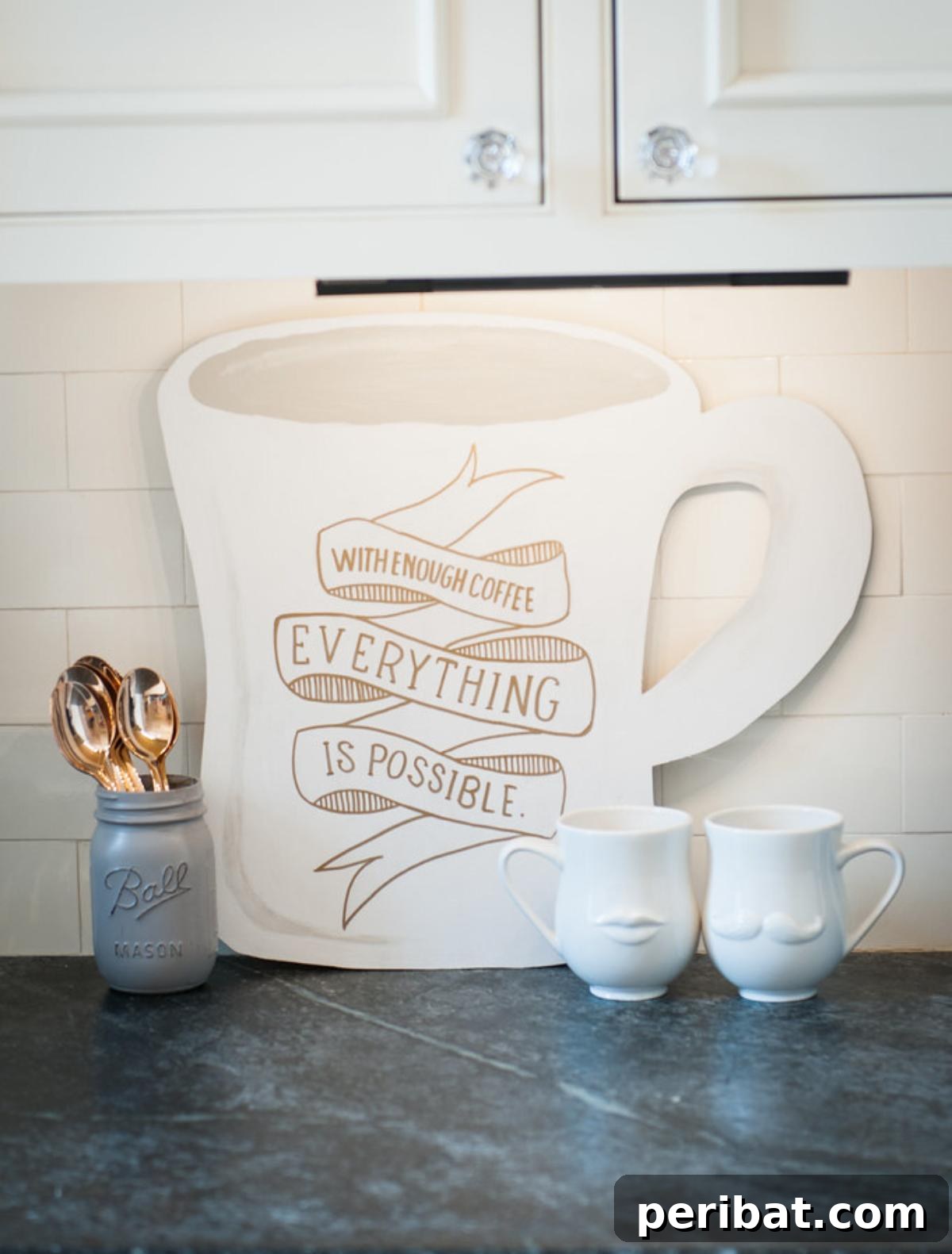 21 Homemade Coffee Nook Signs to Personalize Your Kitchen 10 Hand-painted DIY Coffee Sign featuring the motivational quote 'With Enough Coffee Everything Is Possible'.