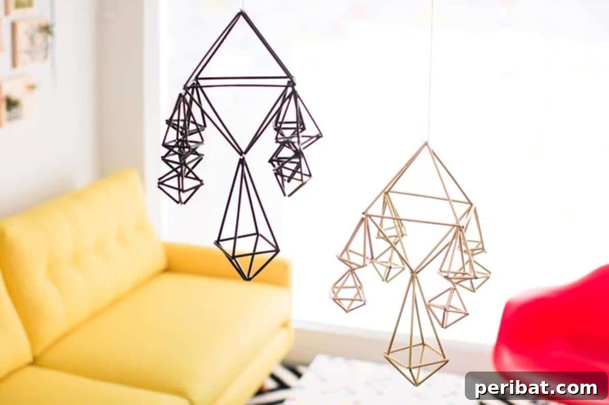 DIY Modern Geometric Mobiles From Straws