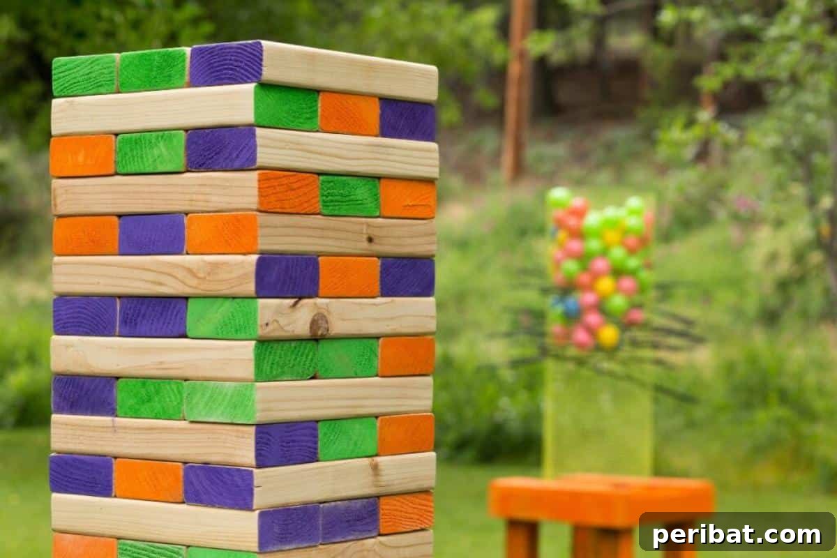 Create Your Own Giant Jenga: 20 DIY Blocks, Plans, and Exciting Game Ideas 15 A DIY Giant Jenga game securely positioned on a custom-built platform, providing enhanced stability during play.