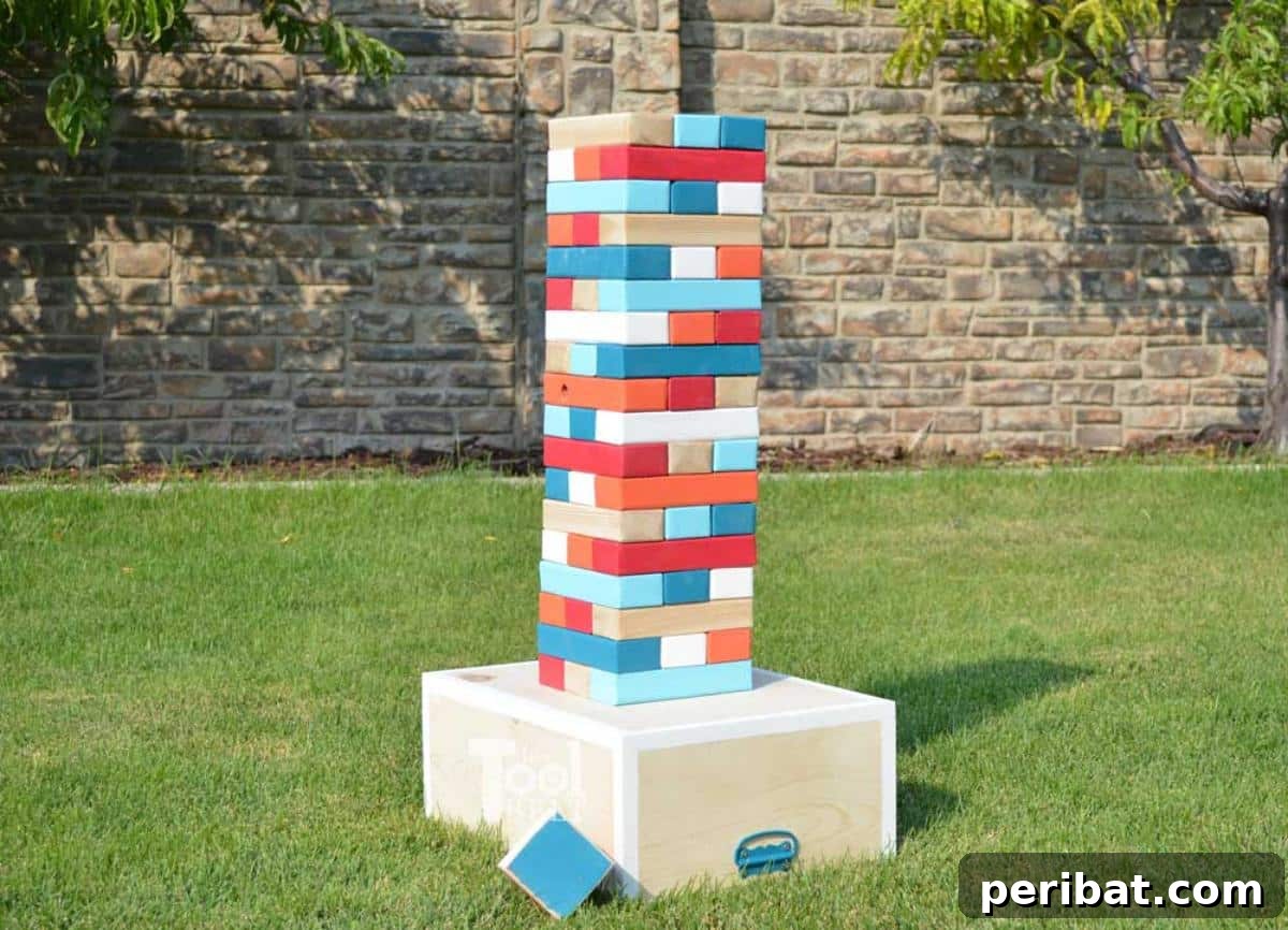 Create Your Own Giant Jenga: 20 DIY Blocks, Plans, and Exciting Game Ideas 7 An easily crafted DIY Giant Jenga game made from 2x3 boards, complete with a practical carrying crate.