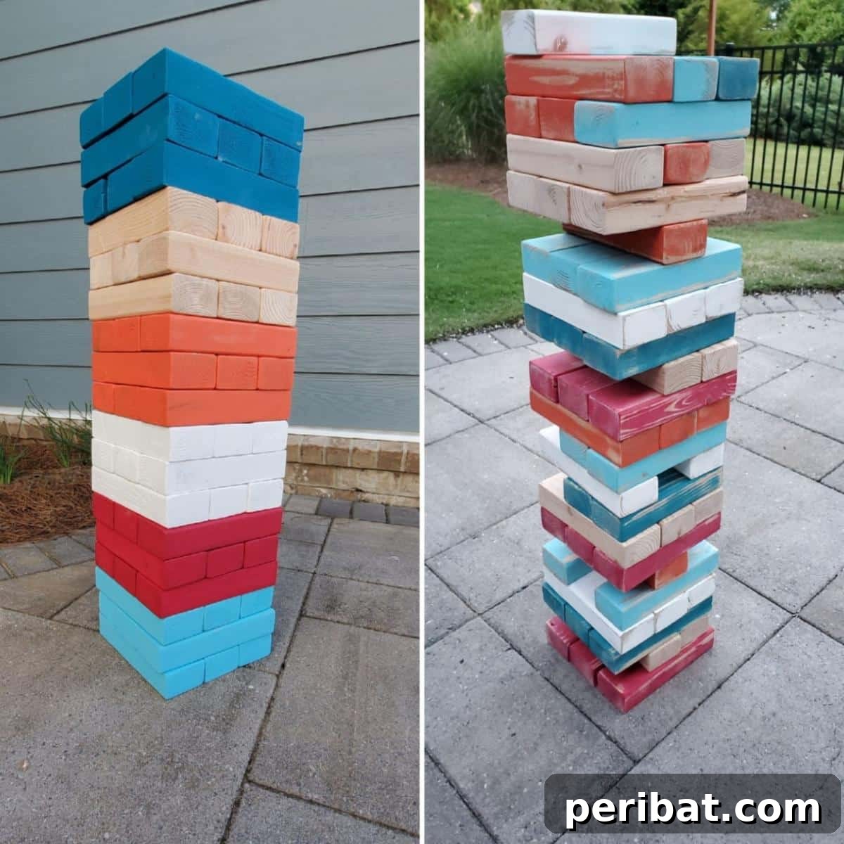 Create Your Own Giant Jenga: 20 DIY Blocks, Plans, and Exciting Game Ideas 10 A rustic-style DIY Backyard Giant Jenga, featuring natural wood blocks with a charming, weathered look.