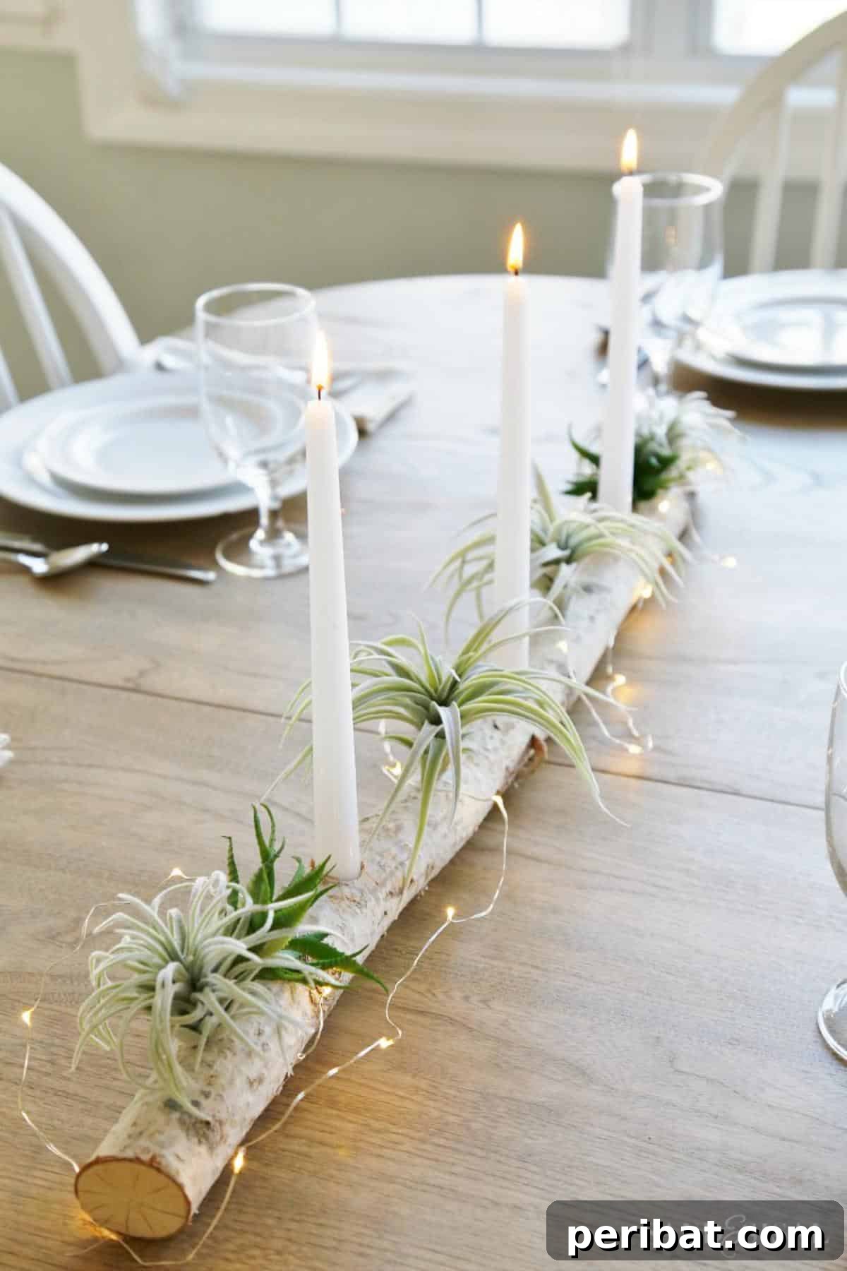 50 Creative DIY Candle Holders: Functional Art for Every Home 18 Birch Log Centerpiece With Air Plants and Succulents