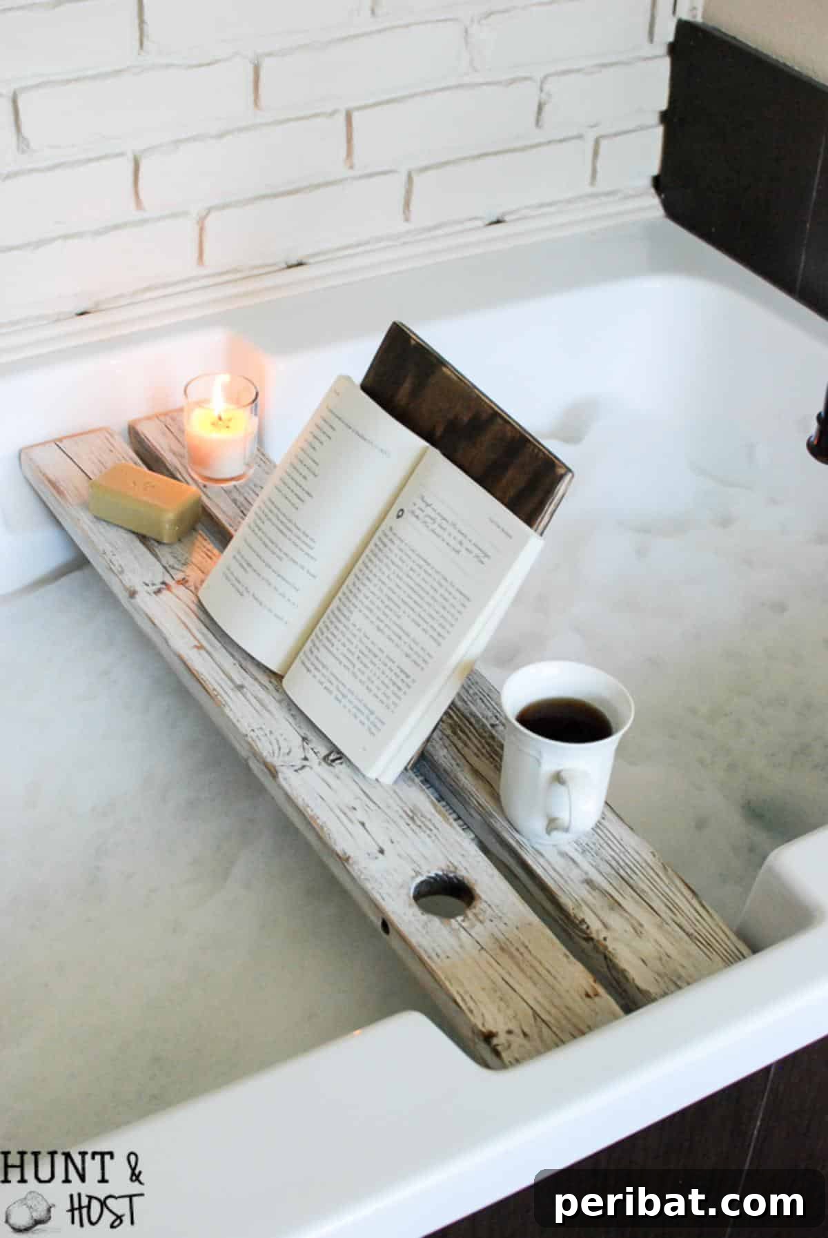 Crafted Bath Trays: Practical Elegance for Your Soak 11 DIY Bath Tray With Book Rest