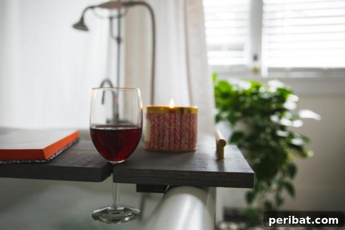 Crafted Bath Trays: Practical Elegance for Your Soak 19 DIY Bath Tray With Built-in Wine Holder
