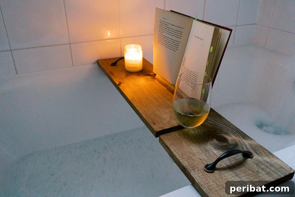 Crafted Bath Trays: Practical Elegance for Your Soak 27 DIY Bathtub Caddy for a Relaxing End of the Day
