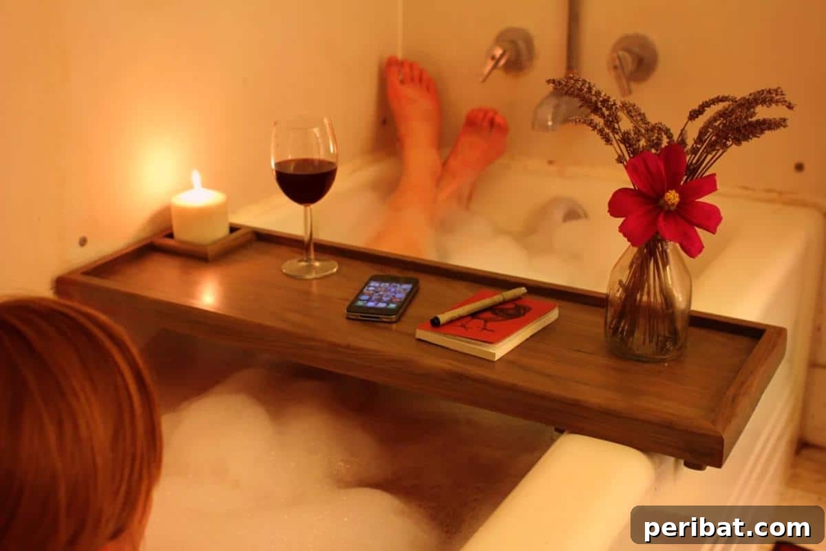 Crafted Bath Trays: Practical Elegance for Your Soak 28 DIY Bathtub Caddy With Candle Holder