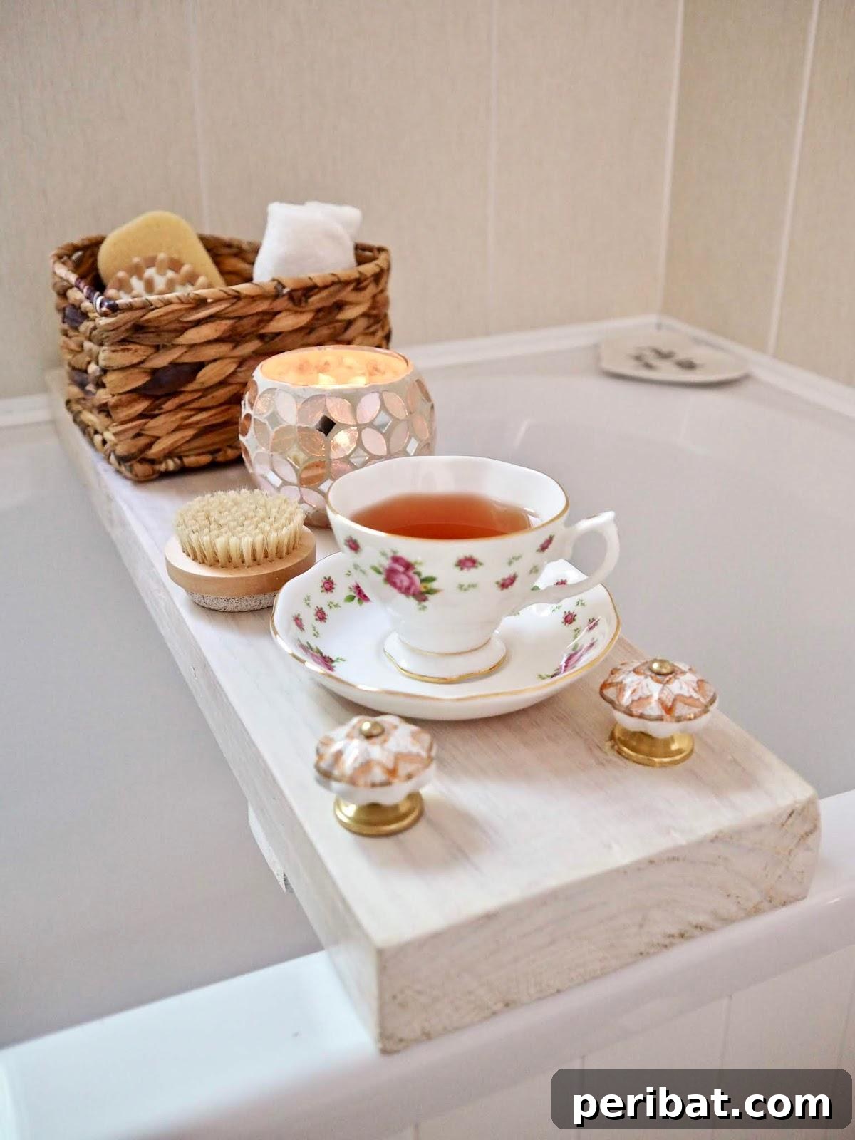 Crafted Bath Trays: Practical Elegance for Your Soak 32 DIY Bathtub Organizer