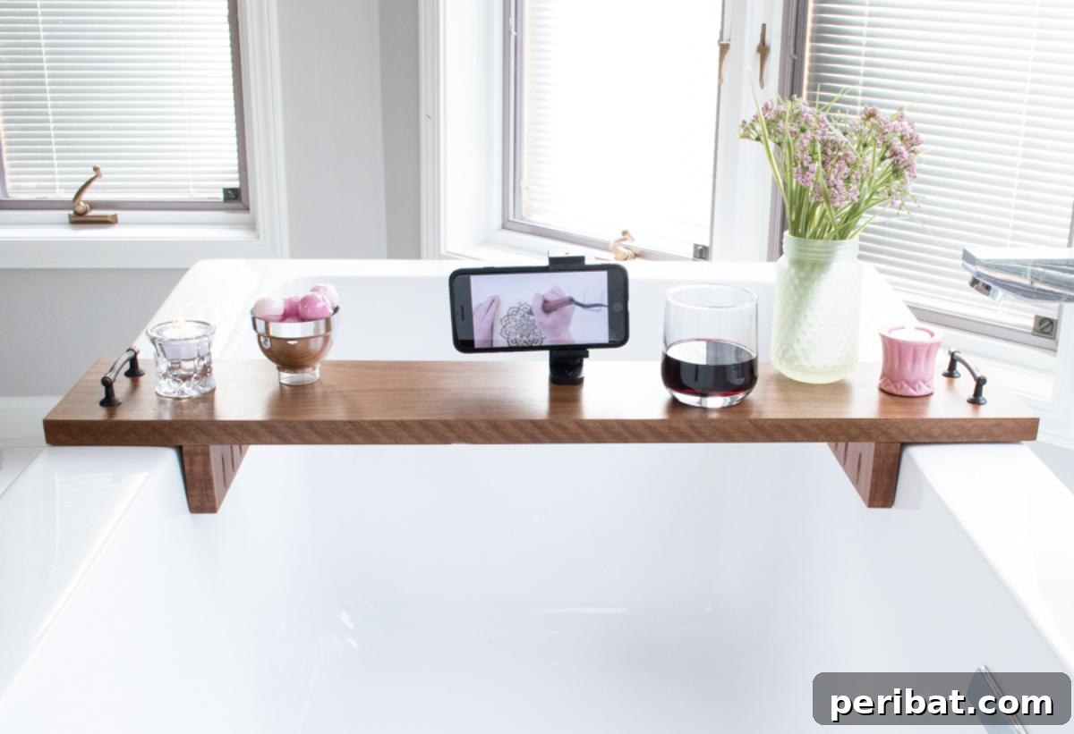 Crafted Bath Trays: Practical Elegance for Your Soak 9 DIY Wooden Bath Tray With Phone Holder