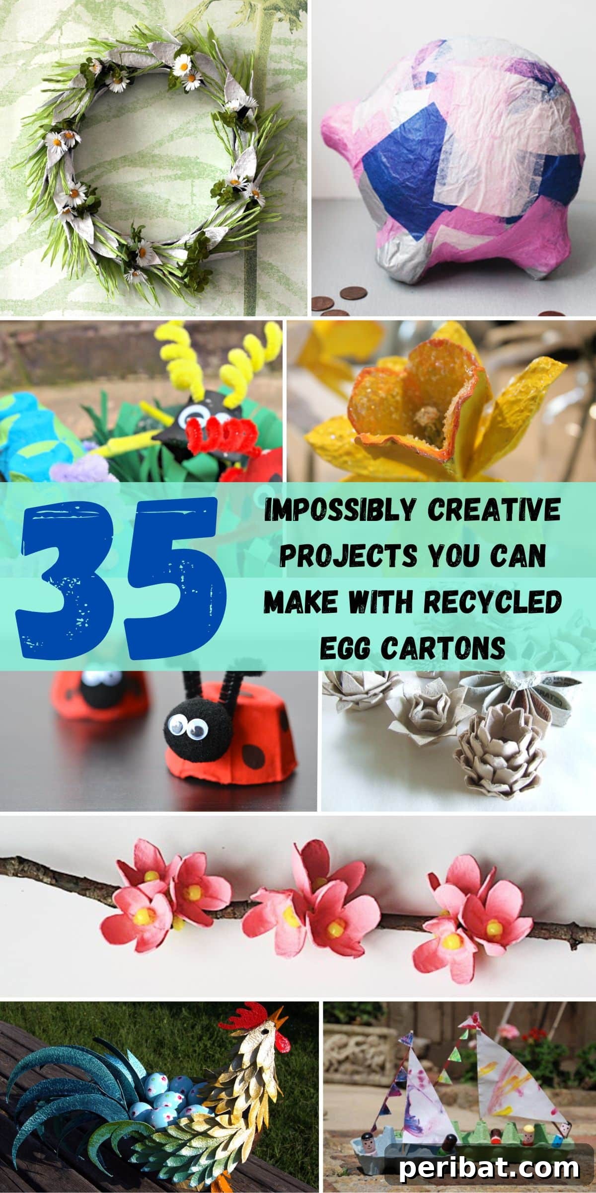 35 Mind-Blowing Creations from Empty Egg Cartons 2 A vibrant collage showcasing 35 incredibly creative craft projects made from recycled egg cartons, highlighting their versatility and potential for stunning artistic creations.