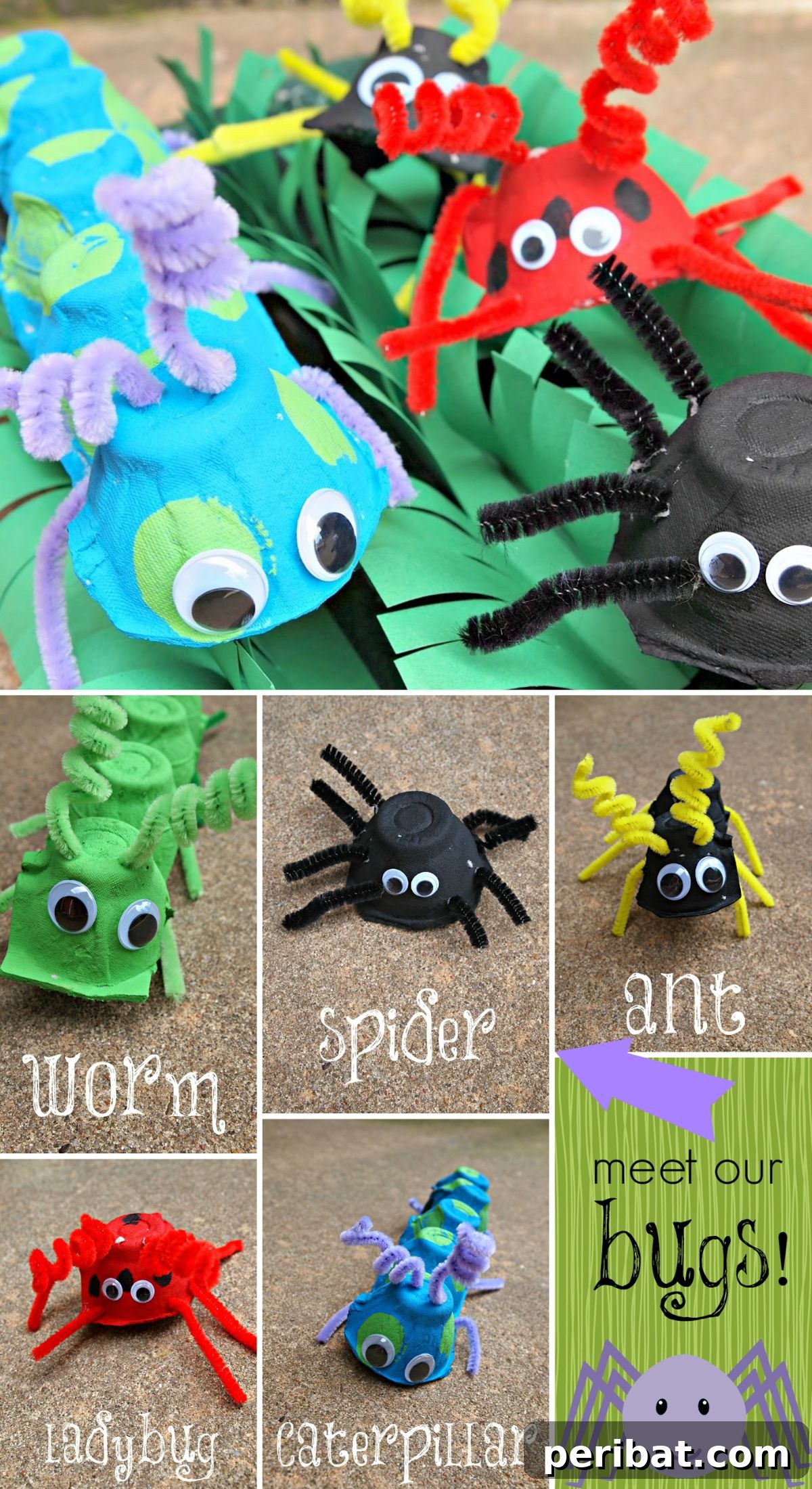 35 Mind-Blowing Creations from Empty Egg Cartons 12 A playful assortment of colorful bugs, including a caterpillar, spider, ant, ladybug, and worm, all crafted from recycled egg cartons.