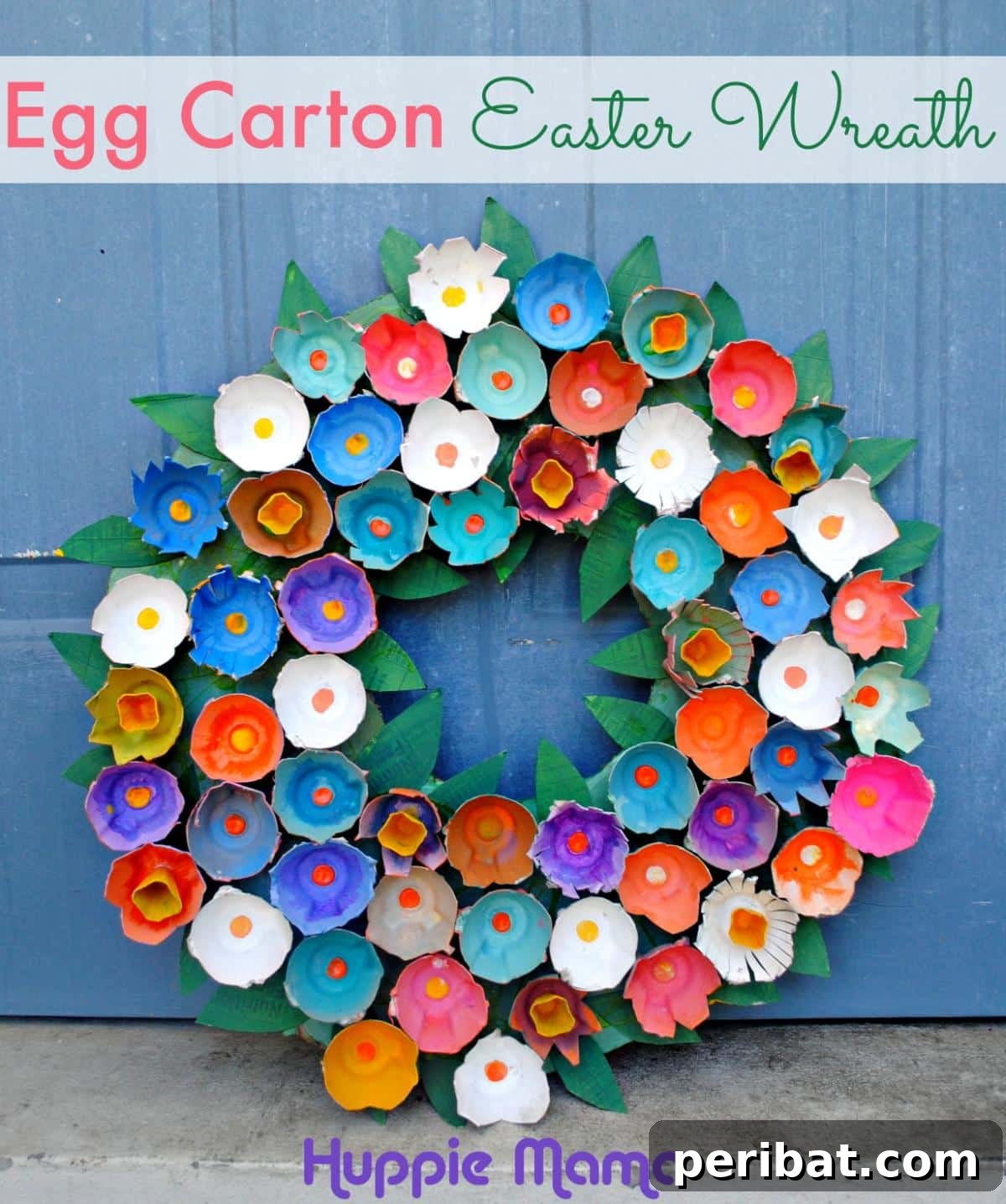 35 Mind-Blowing Creations from Empty Egg Cartons 19 A large, lush wreath made entirely of brightly colored egg carton flowers, offering a full and eye-catching display.