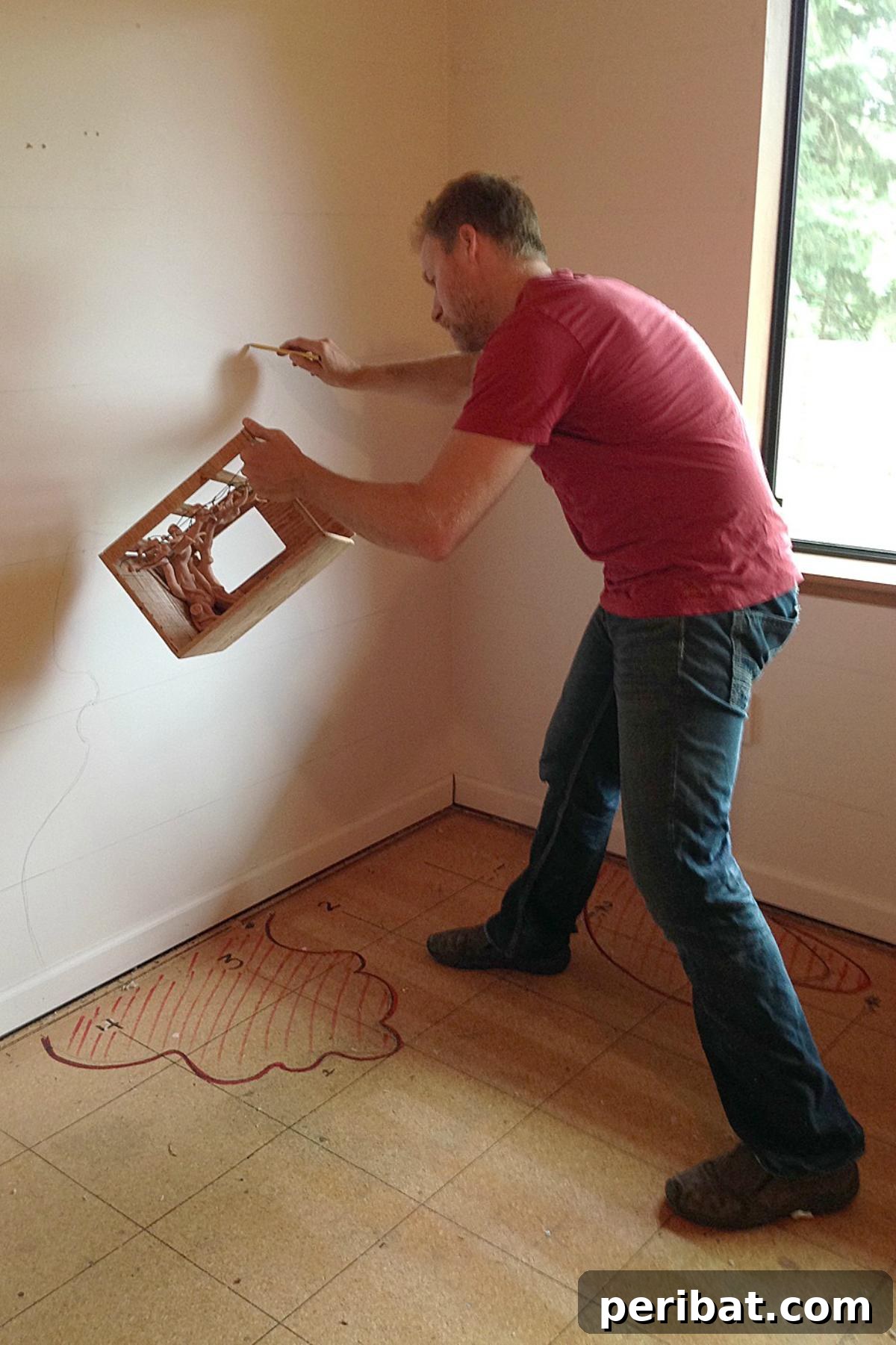Dad Builds a Magical Indoor Tree, Turning Daughter's Bedroom Into a Dreamland 12 Attaching steel rebar to the wall following the tree silhouette