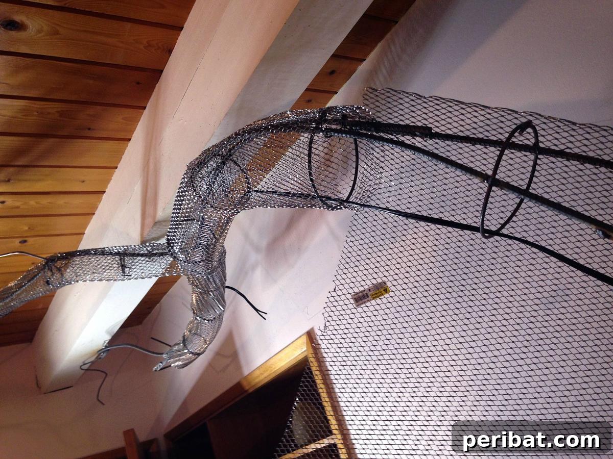 Dad Builds a Magical Indoor Tree, Turning Daughter's Bedroom Into a Dreamland 21 Applying expanded metal lathe to the tree structure