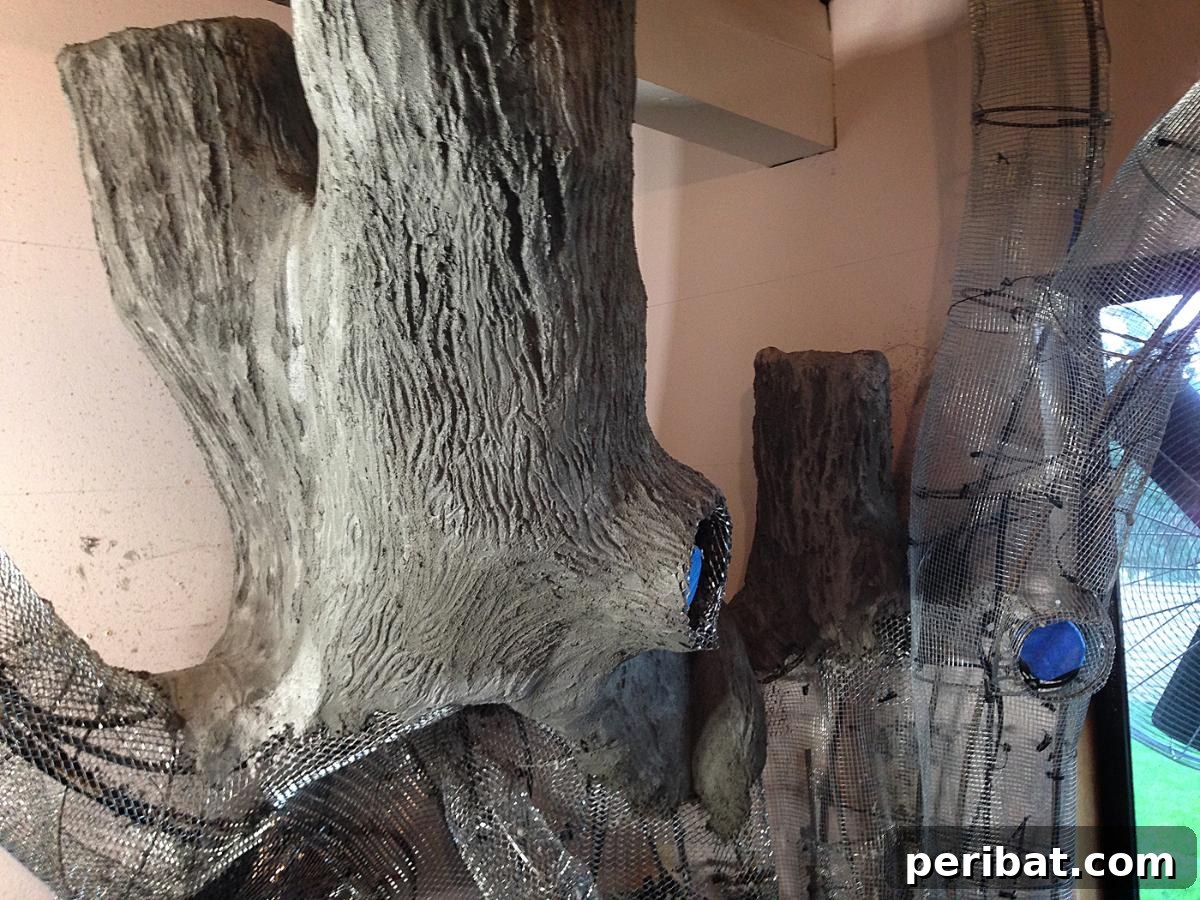Dad Builds a Magical Indoor Tree, Turning Daughter's Bedroom Into a Dreamland 24 Applying concrete mix with bark texture to the tree structure