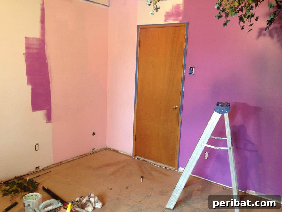 Dad Builds a Magical Indoor Tree, Turning Daughter's Bedroom Into a Dreamland 32 Painting the walls with a rainbow spectrum around the tree