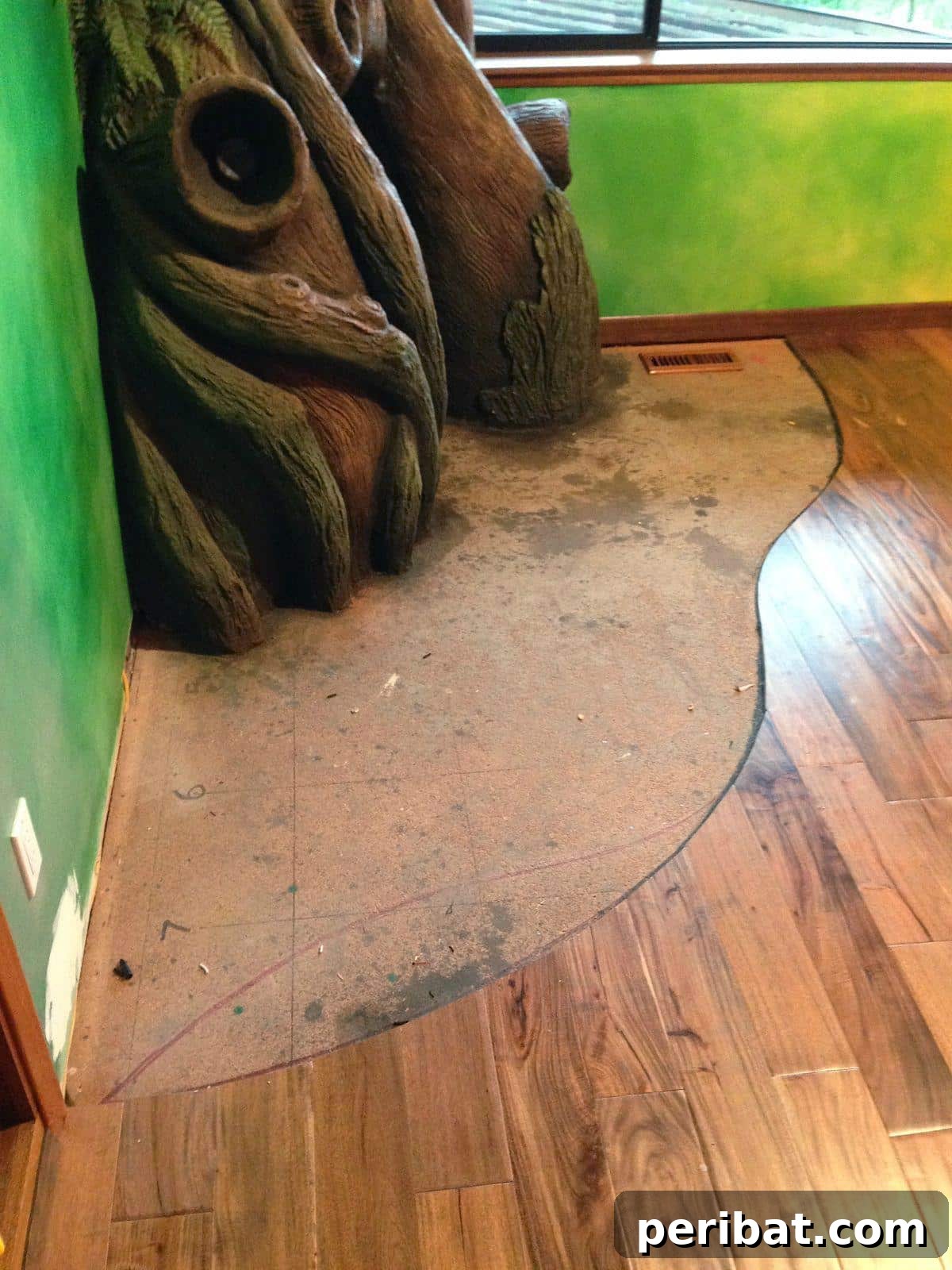 Dad Builds a Magical Indoor Tree, Turning Daughter's Bedroom Into a Dreamland 36 Curved hardwood floor installation around the tree base