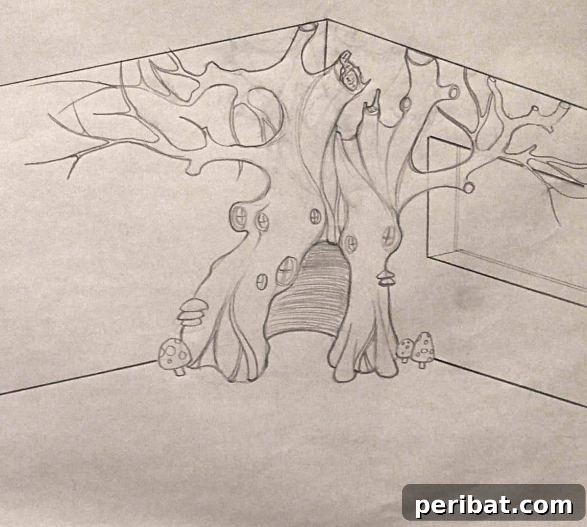 Dad Builds a Magical Indoor Tree, Turning Daughter's Bedroom Into a Dreamland 7 Artist's preliminary sketches for the fantasy bedroom tree