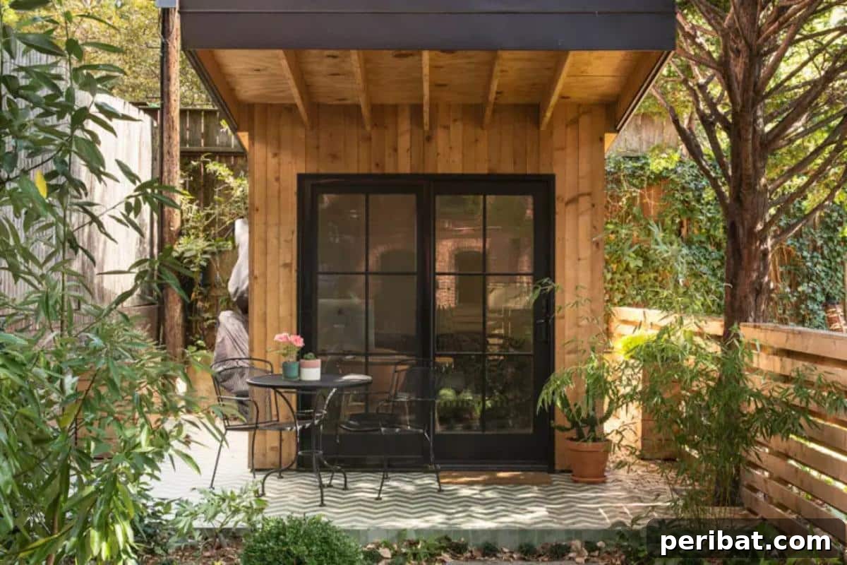 Unlock Your Potential: 42 Inspiring Backyard Studio Shed Designs 15 A modern shed or studio cleverly integrated into a compact NYC backyard, demonstrating efficient use of urban space.