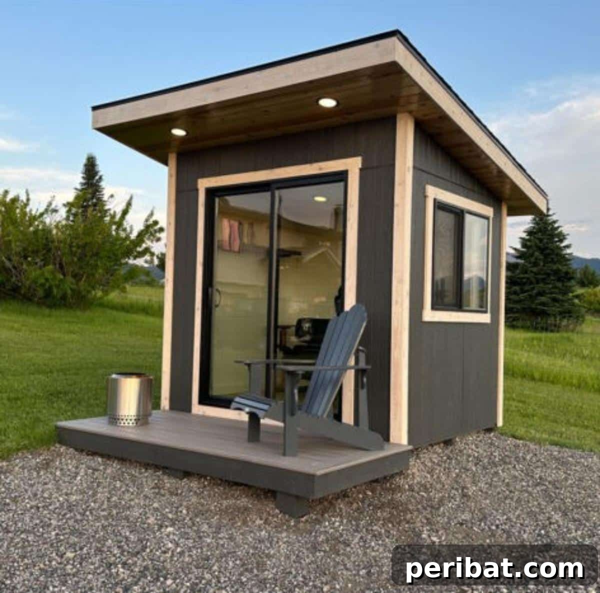 Unlock Your Potential: 42 Inspiring Backyard Studio Shed Designs 3 A professionally built backyard studio shed with a modern design, large windows, and an inviting aesthetic.