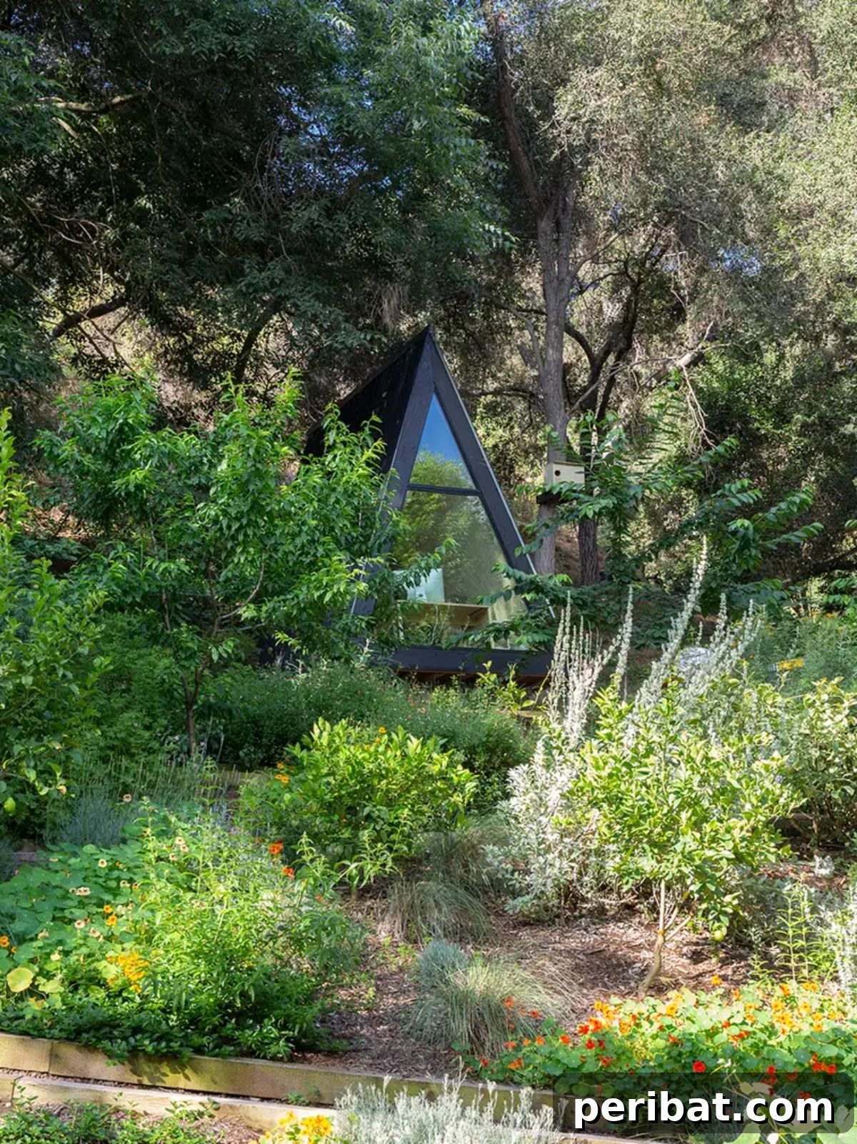 Unlock Your Potential: 42 Inspiring Backyard Studio Shed Designs 21 A stylish A-frame backyard office, featuring a unique architectural design and large windows for an abundance of natural light.