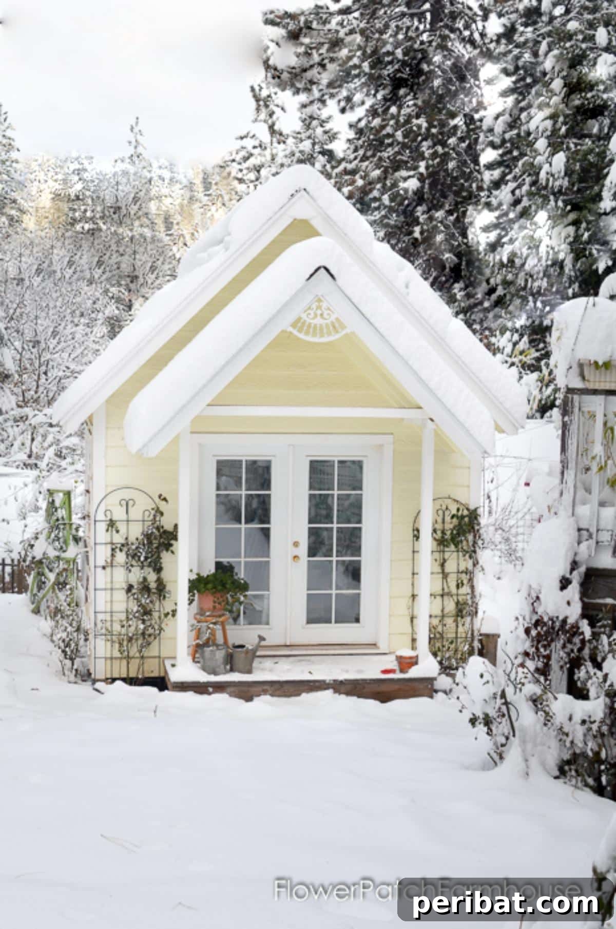 Unlock Your Potential: 42 Inspiring Backyard Studio Shed Designs 26 A charming Primrose Cottage Studio, featuring salvaged windows and doors, exuding a rustic and romantic garden aesthetic.
