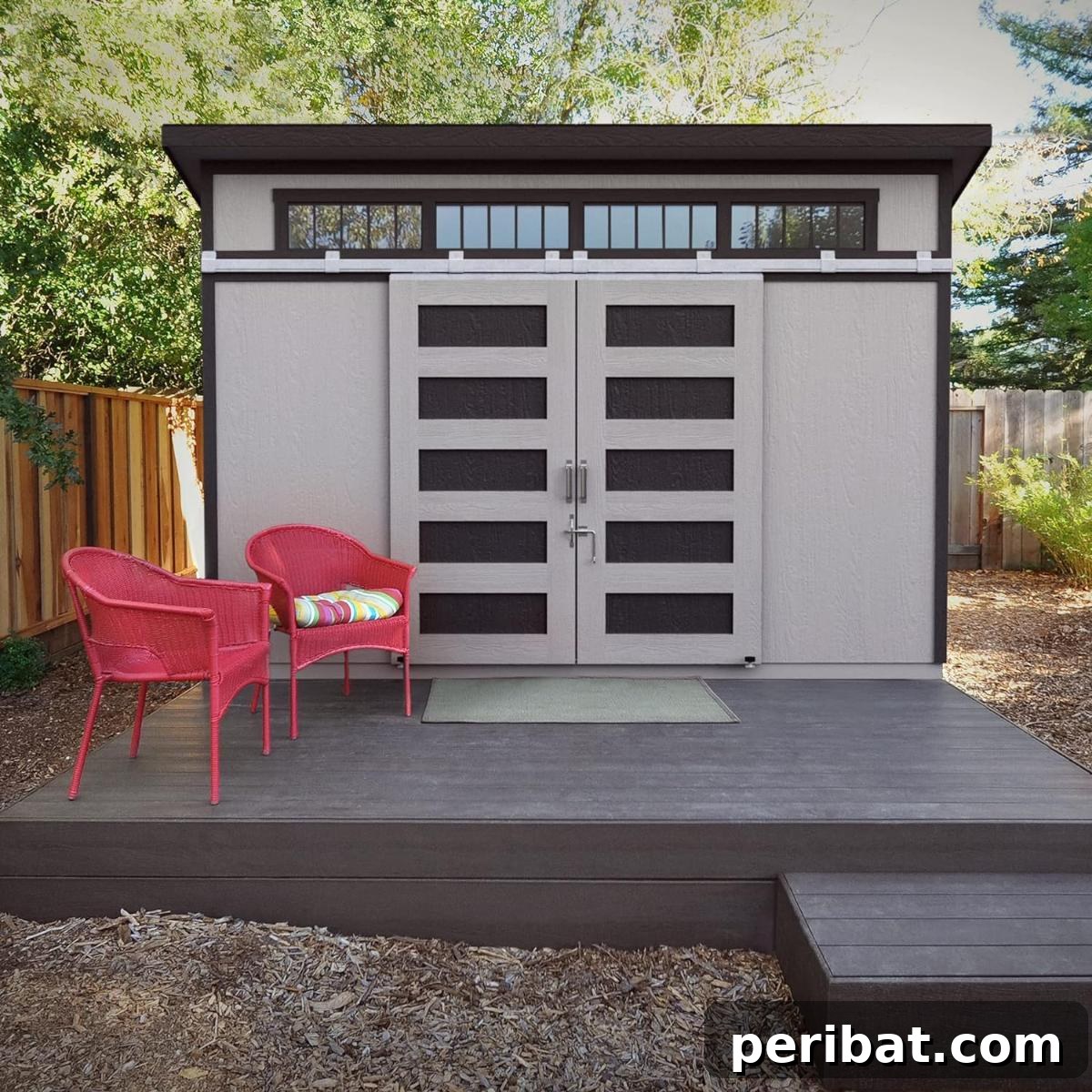 Unlock Your Potential: 42 Inspiring Backyard Studio Shed Designs 27 A robust 12x8 Do-it-Yourself Wooden Storage Shed with a sturdy floor, designed for versatile use as a studio or workspace.