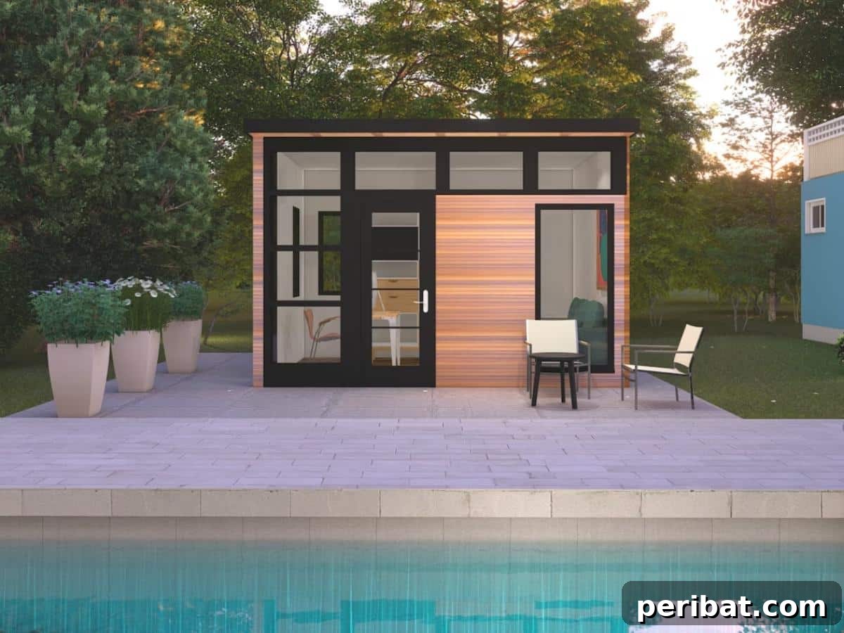 Unlock Your Potential: 42 Inspiring Backyard Studio Shed Designs 29 A custom accessory shed unit plan, showcasing a modern design with flexible space for various backyard functions.