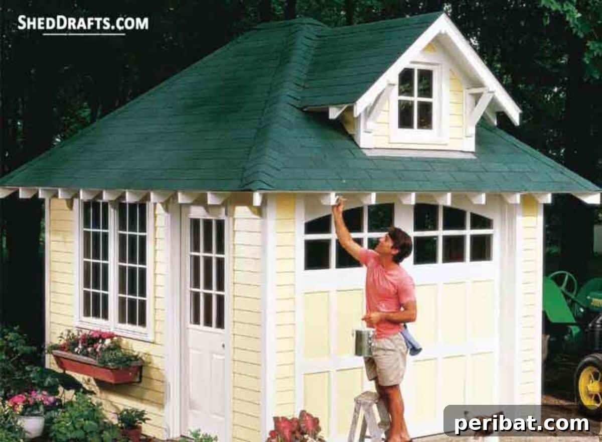 Unlock Your Potential: 42 Inspiring Backyard Studio Shed Designs 38 A classic 10x12 Hip Roof Storage Shed, offering ample space and an attractive roofline, suitable for conversion into a studio.