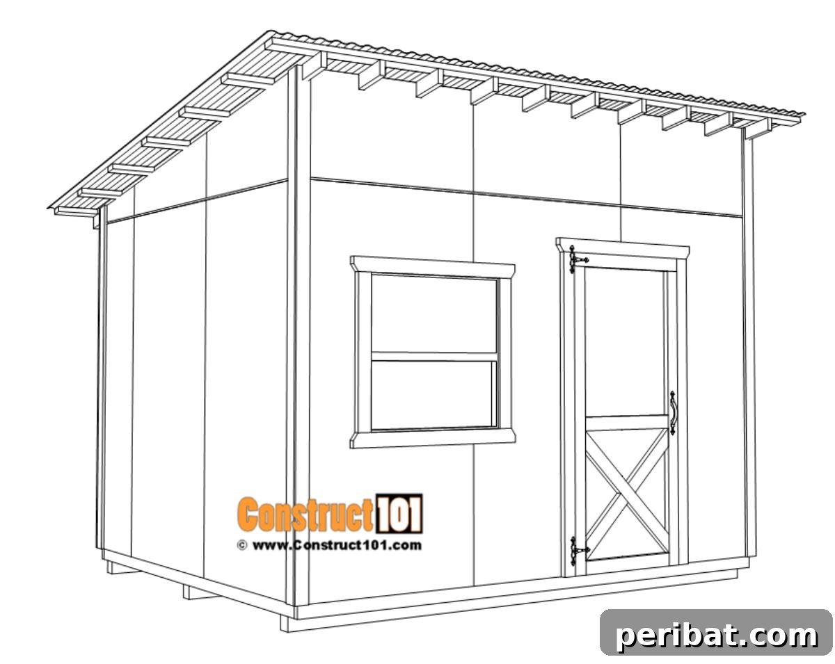 Unlock Your Potential: 42 Inspiring Backyard Studio Shed Designs 41 Large 10x12 Lean To Shed Plans, offering expansive space with a practical lean-to roof design, ideal for a workshop or studio.
