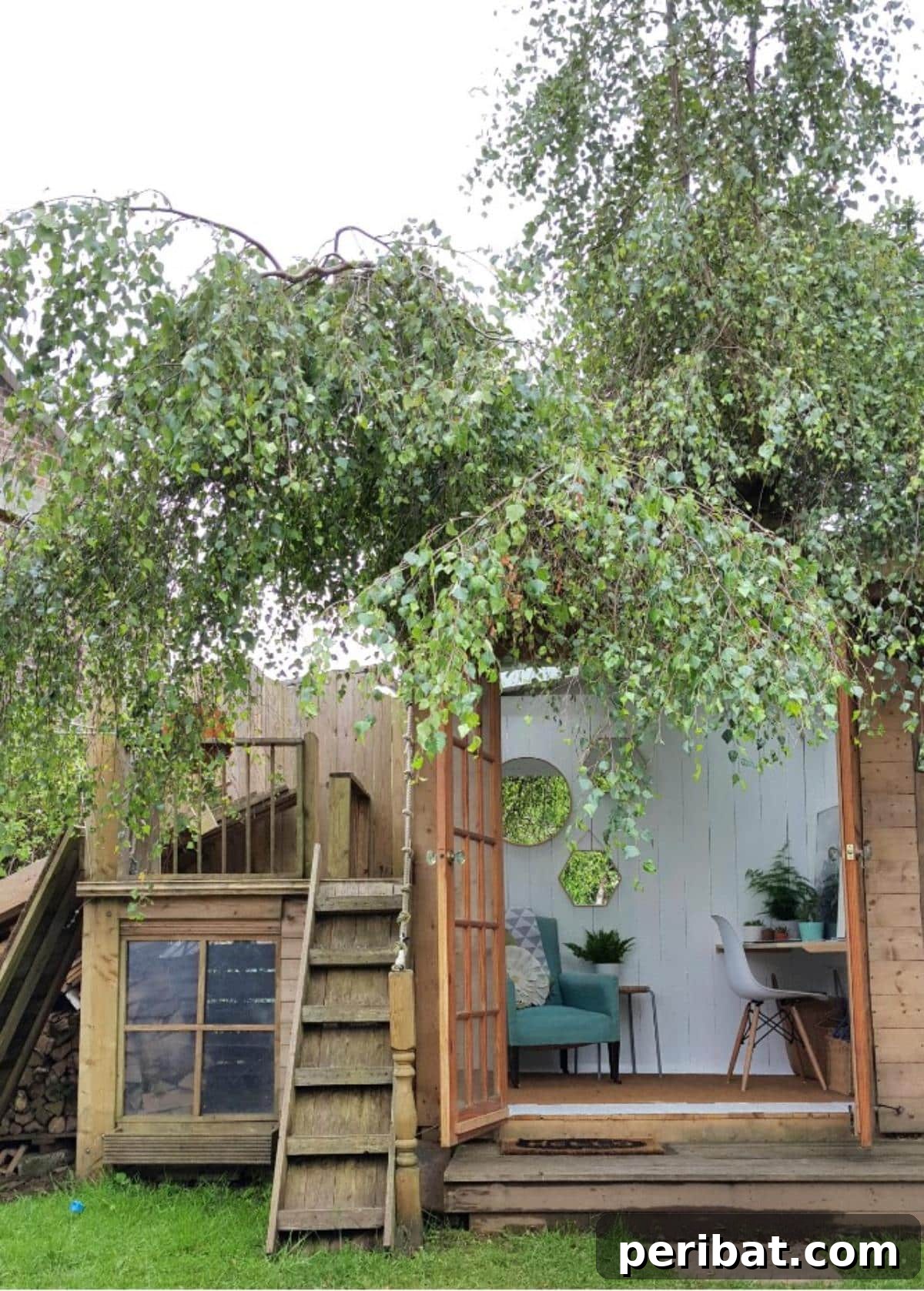 Unlock Your Potential: 42 Inspiring Backyard Studio Shed Designs 44 A charming and sustainable She Shed Garden Studio, constructed largely from recycled materials, with a cozy and inspiring interior.