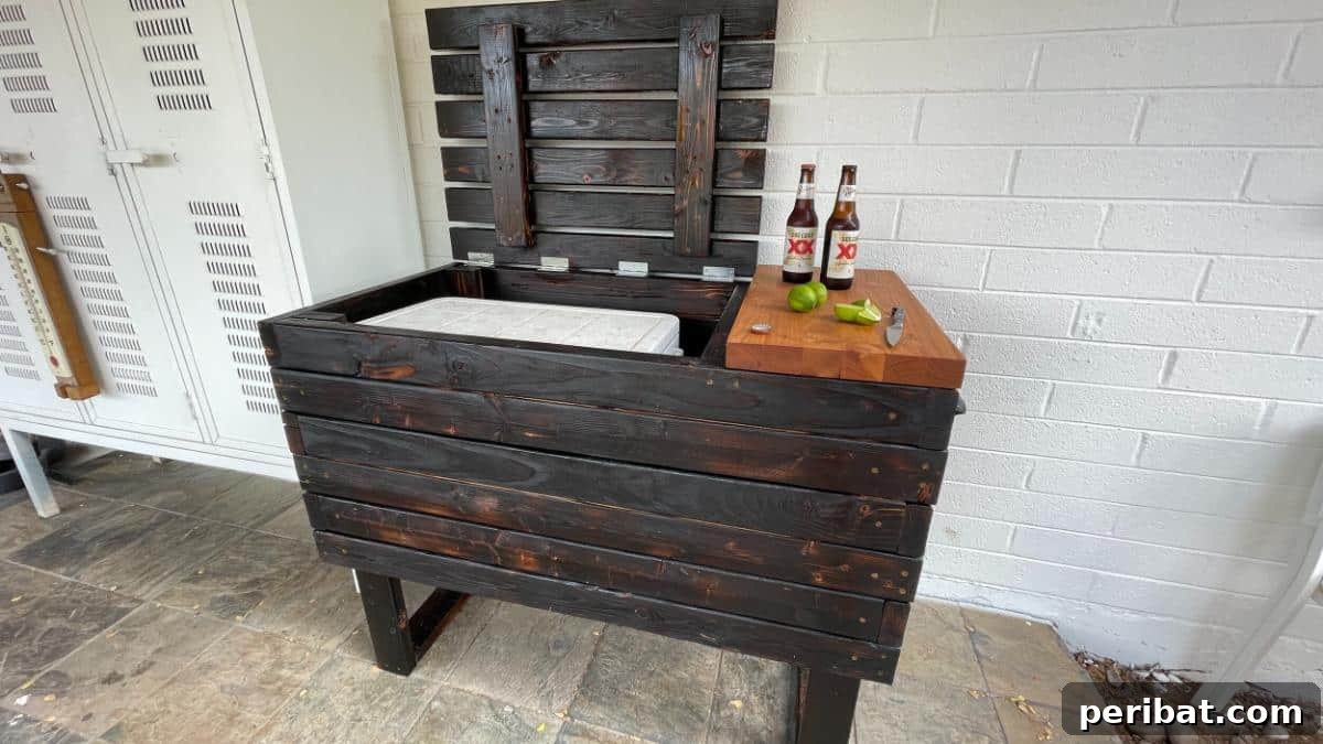 Homemade Patio Refreshment Stations 5 Deck Cooler Box with Cutting Board