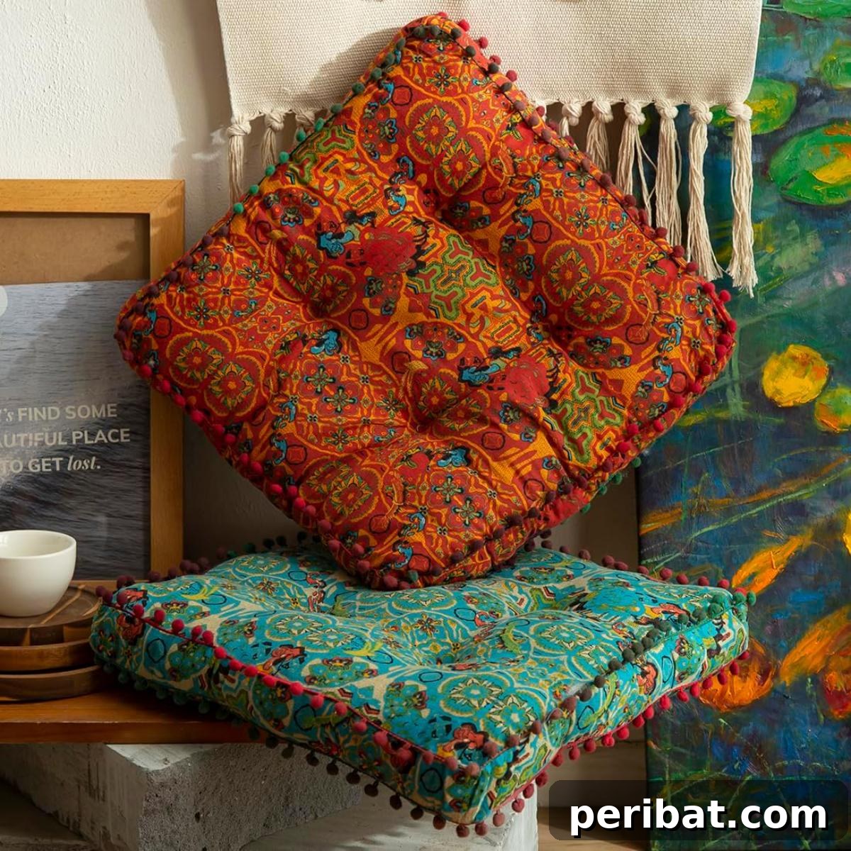 Pom Pom Fringe Seat Cushions