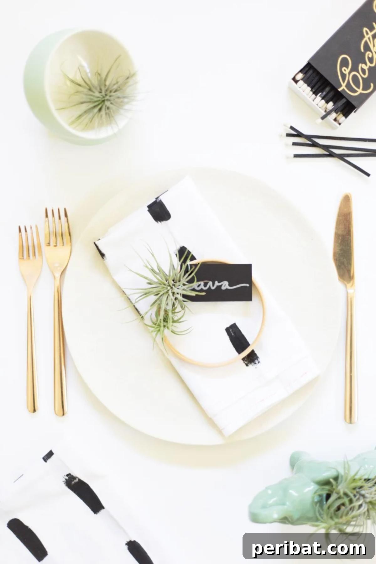Easy Place Card Holder for Thanksgiving or Christmas Dinner. Features simple, elegant place card holders made from natural elements like wood or pinecones, suitable for holiday feasts.