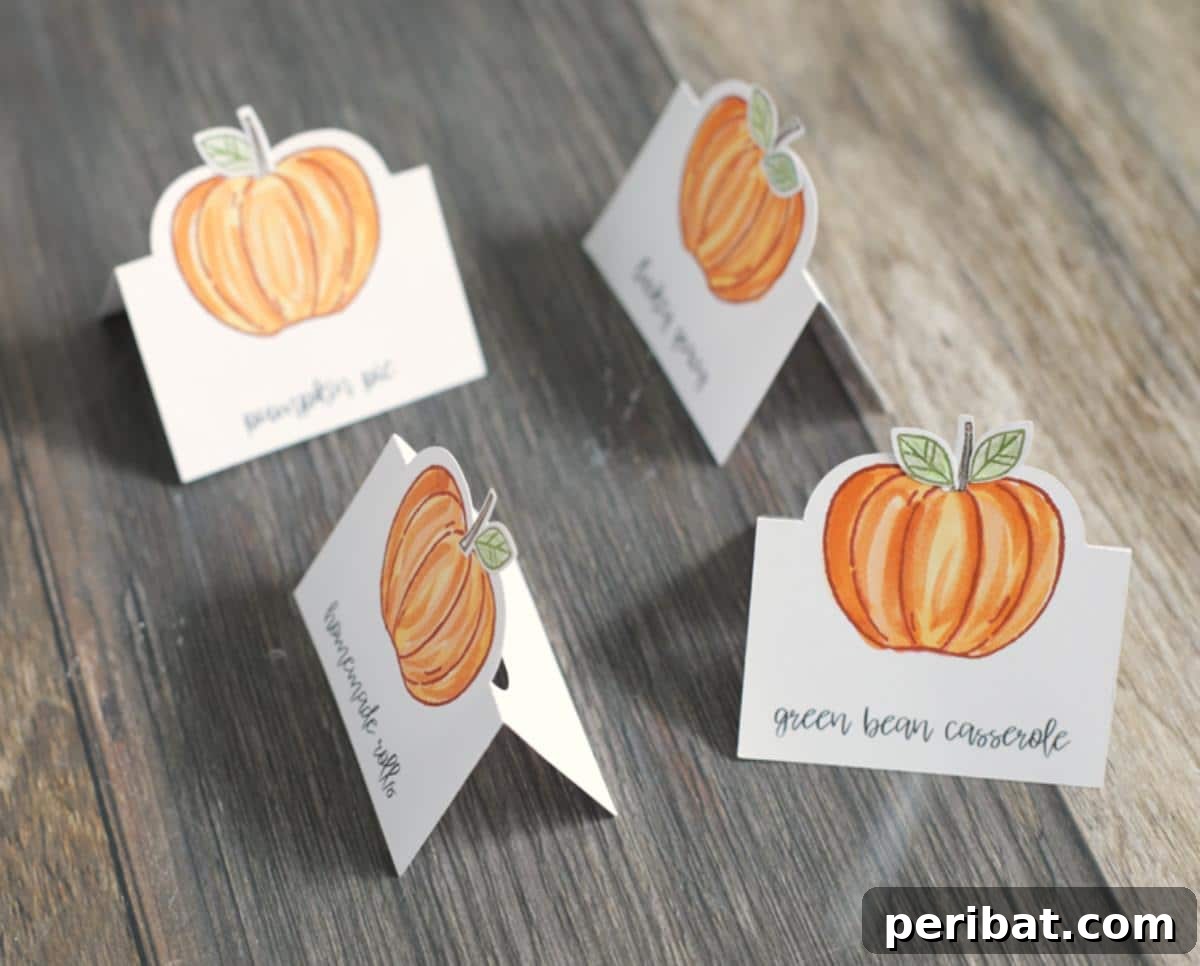 DIY Stamped Thanksgiving Crafts. Features various Thanksgiving-themed crafts with stamped designs, including place cards, adding a personalized and artistic element to the holiday table.