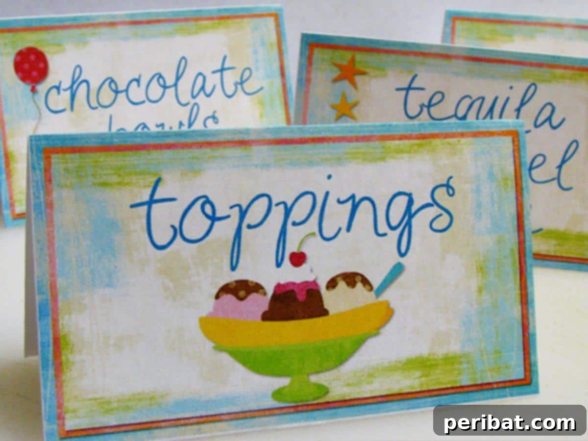DIY Party Place Cards (Table Cards). Features vibrant colors and festive designs, perfect for adding a personal and welcoming touch to any celebration.