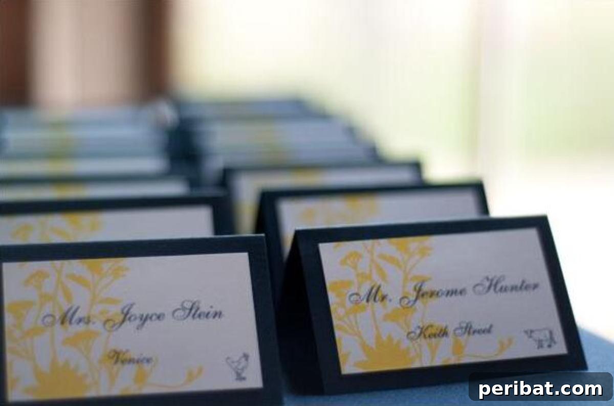 DIY Custom Place Cards. Displays personalized place cards tailored to a specific theme or style, offering endless possibilities for creative expression.