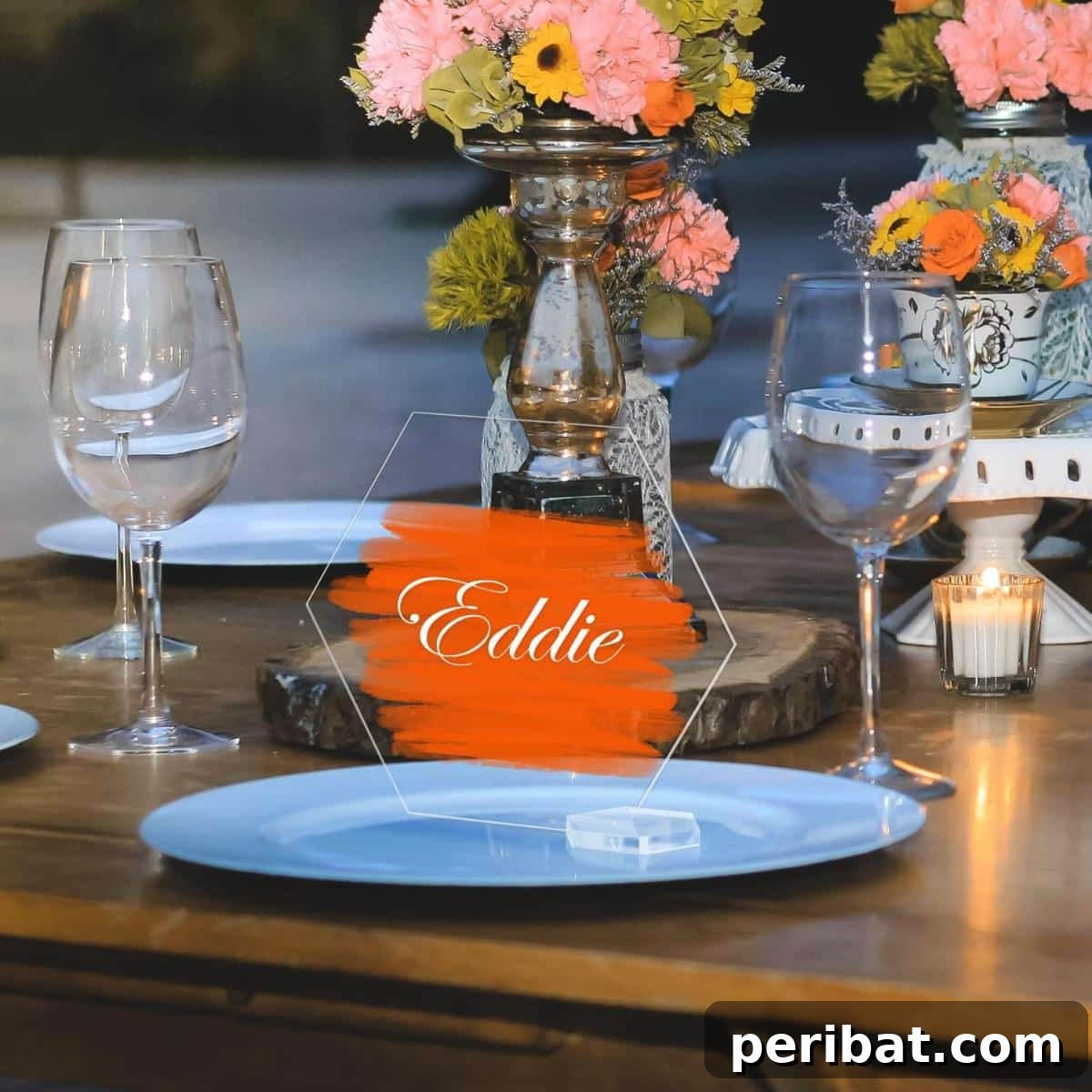DIY Clear Hexagon Acrylic Place Card With Holder. Features modern hexagon-shaped clear acrylic place cards with elegant stands, offering a chic and sophisticated seating solution.