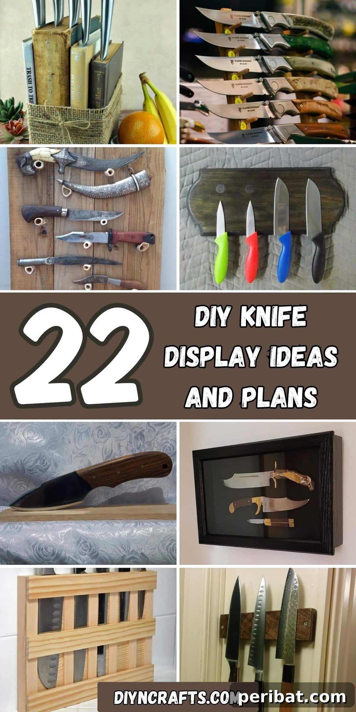 Elevate Your Knife Collection: 22 DIY Display Projects 2 22 DIY Knife Display Ideas and Plans collage.