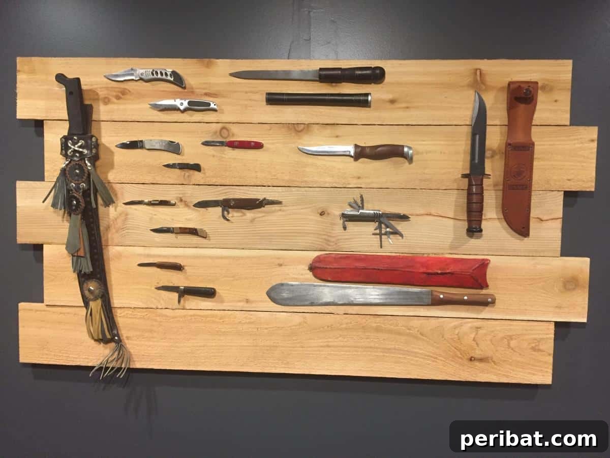 Elevate Your Knife Collection: 22 DIY Display Projects 13 Rustic Wood Knife Wall Display