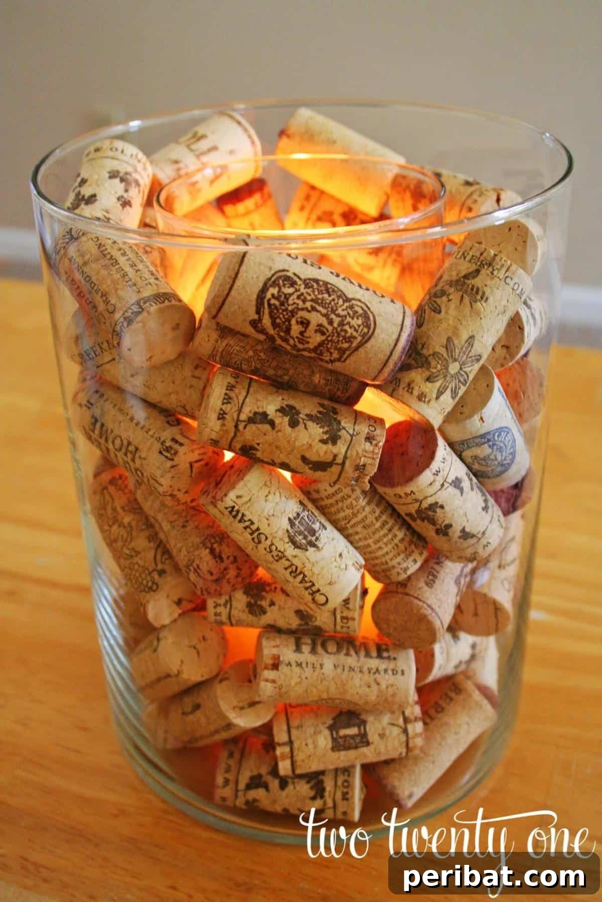 Uncork Your Creativity 50 Wine Cork DIY Projects 21 A DIY wine cork candle holder, showing a collection of wine corks creatively arranged to securely hold a candle, adding rustic charm.