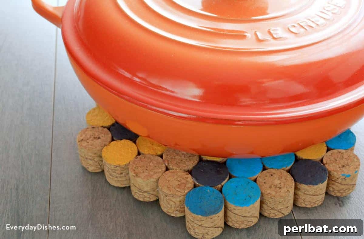 Uncork Your Creativity 50 Wine Cork DIY Projects 26 A functional wine cork trivet, made by securely arranging wine corks to create a heat-resistant mat for hot dishes.