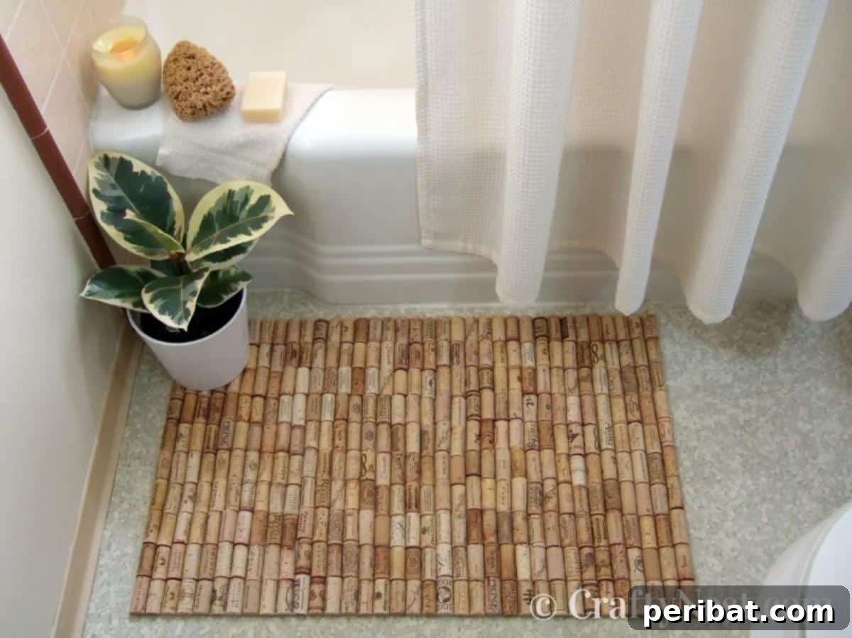 Uncork Your Creativity 50 Wine Cork DIY Projects 28 A DIY wine cork bath mat, constructed by adhering many wine corks together to create a textured, absorbent, and eco-friendly bath mat.