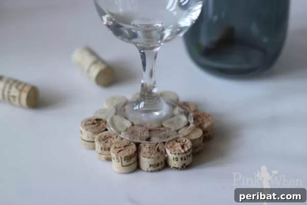 Uncork Your Creativity 50 Wine Cork DIY Projects 33 A DIY Wine Cork Drink Coaster, made from sliced wine corks arranged and glued together to form a practical and stylish coaster.